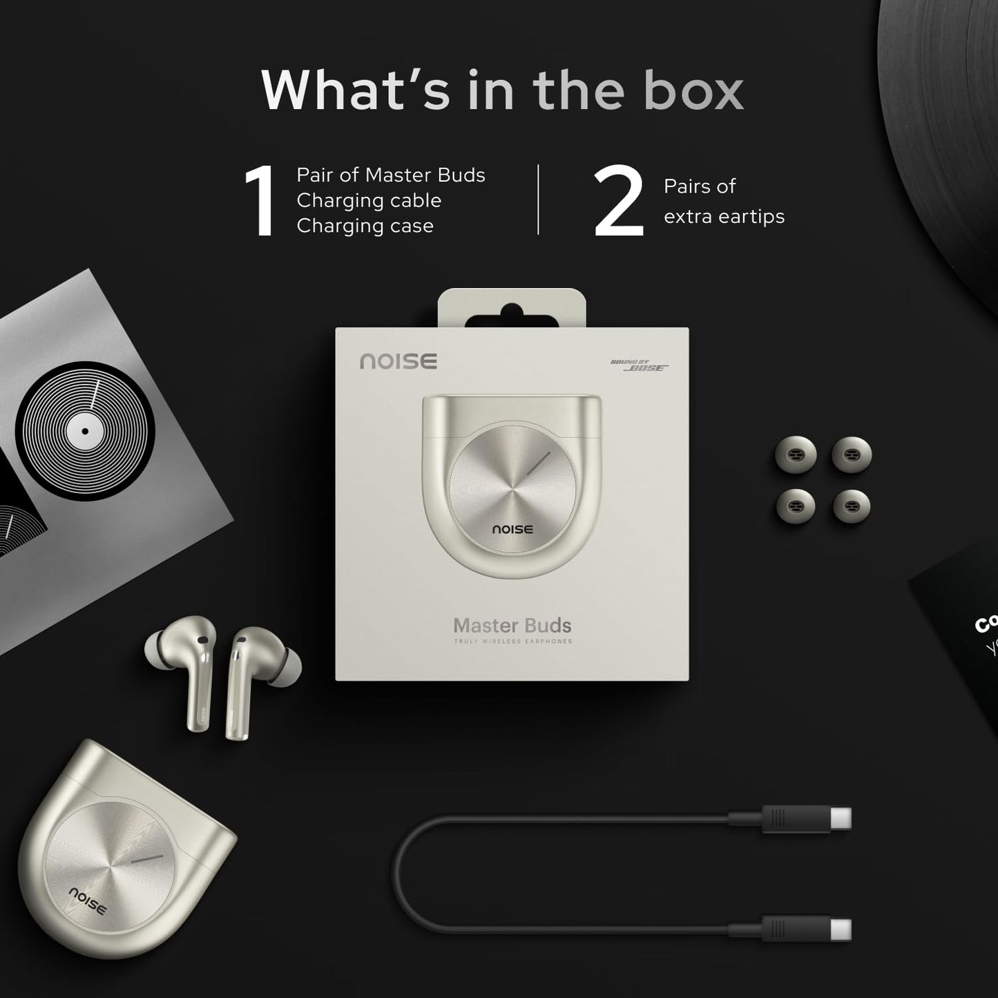 Noise Master Buds, Sound by Bose TWS Earbuds with 44hrs playback time, Adaptive ANC, Dual Pairing, 50ms Ultra Low Latency ,6 mic ENC
